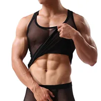 Transparent Undershirt See-Through Sleeveless Shirt Mesh Breathable Bodybuilding Fitness Vest Sexy Men Singlet - Image 3