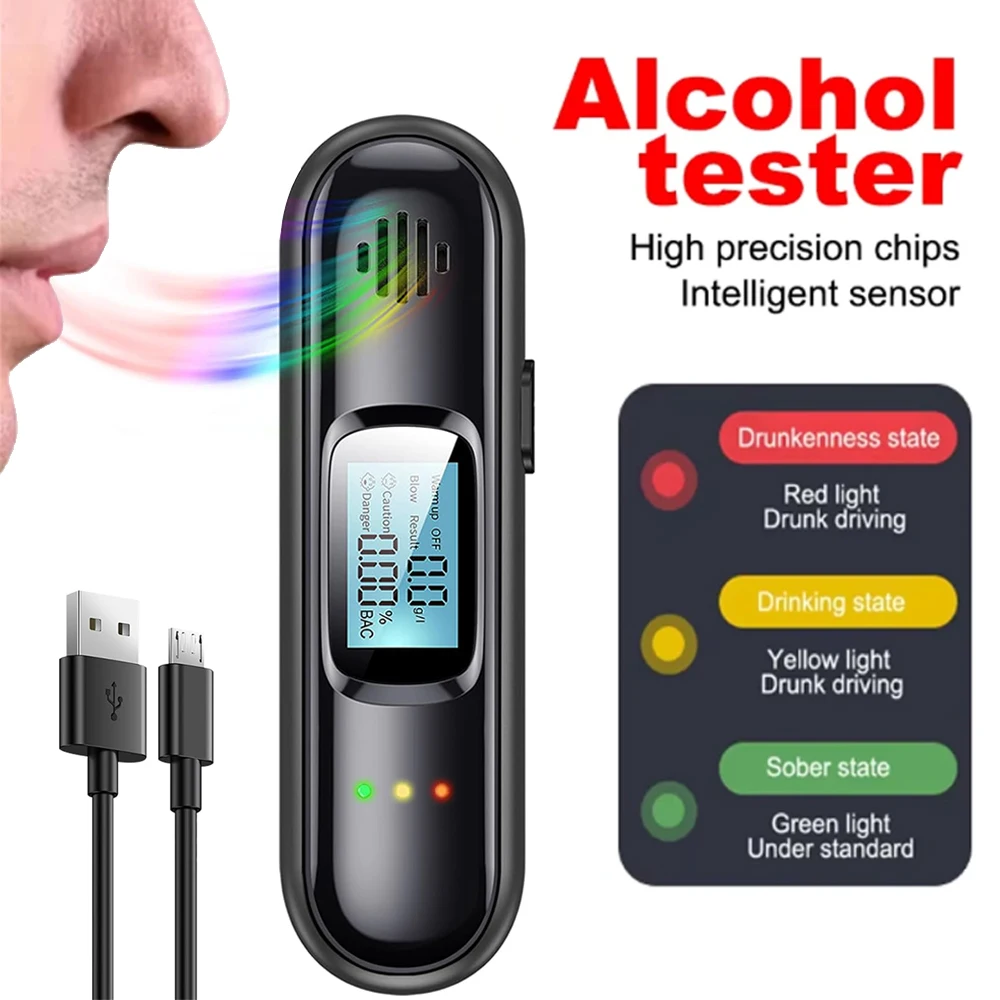 Non-Contact Alcohol Tester with LED Digital Display Alcoholmeter USB Rechargeable Alcohol Tester Breathalyzer Diagnostic Tool