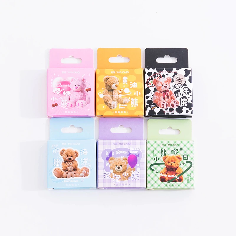 45Pcs Mini Box Material literary Cartoon Bear Scrapbooking Hand Account Base Diary pink School Supplies Scrapbooking stickers
