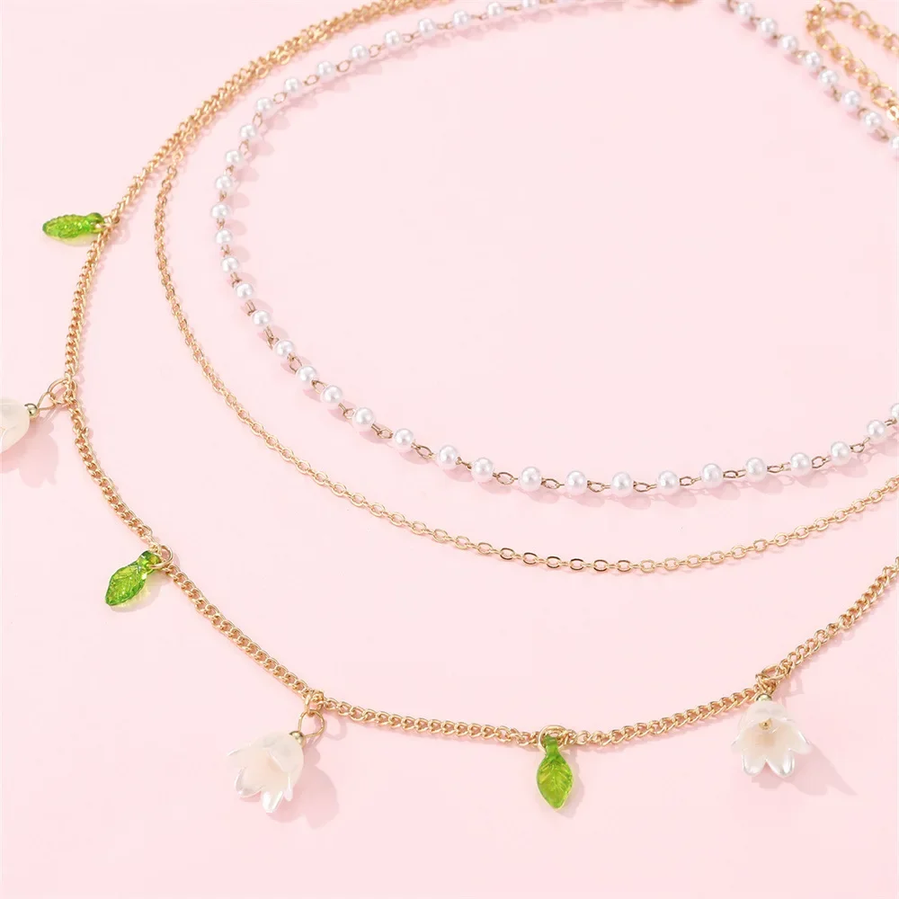 Bohemian Style Flower Women's Necklace Multi-layered Lmitation Pearl Exaggerated 2024 Luxury Clavicle Chain For Women Jewelry