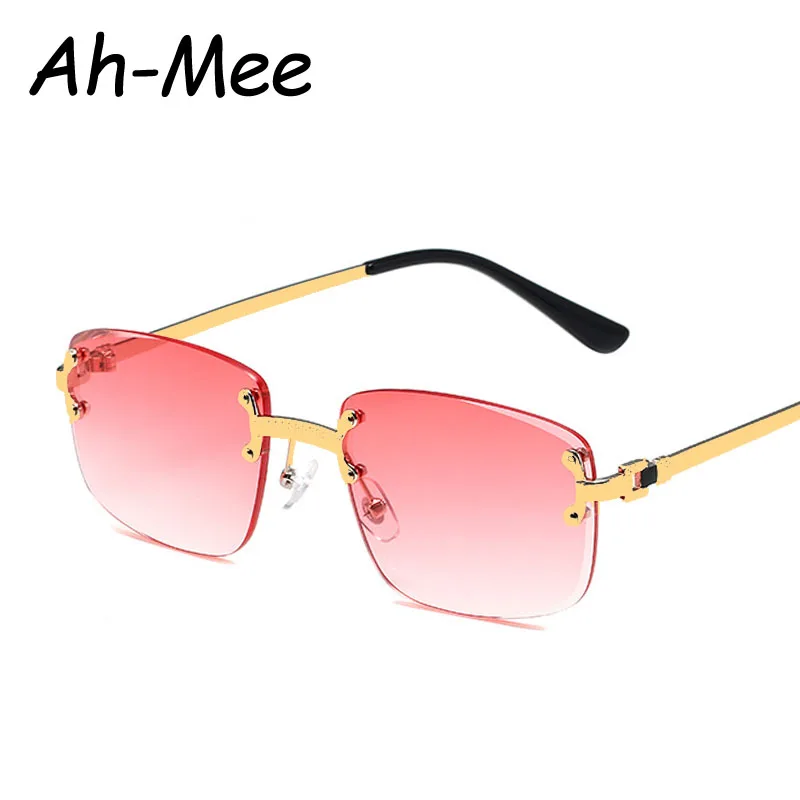 Vintage Fashion Rimless Sunglasses For Women Metal Rectangle Shades Gradient UV400 Summer Traveling Sun Glasses Eyewear