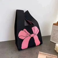 Sac de poignet à nœud pour femmes, sac tricoté à la main, Mini fourre-tout Portable rayé, sacs seau pour téléphone, grande capacité, sacs à main d'automne et d'hiver 3