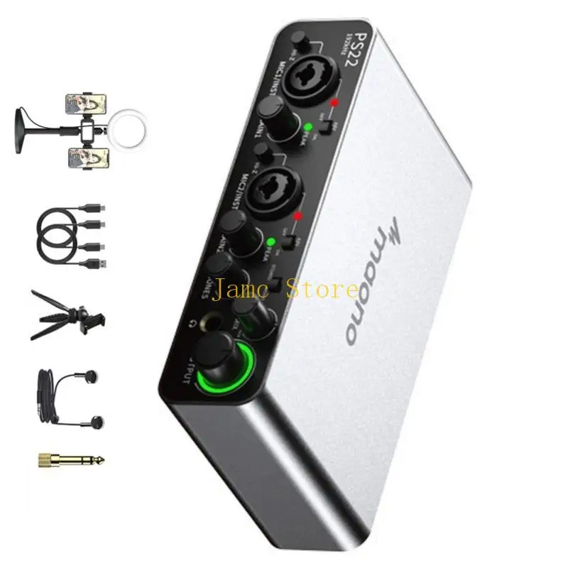 LX0B 플러그 앤 플레이 24비트/192kHz USB 사운드 카드 조정 가능한 볼륨 이득 및 사운드용 헤드폰 모니터링