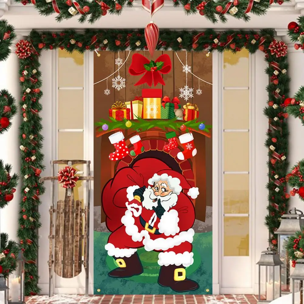 

Christmas Door Cover Dog Xmas Tree Gift Background Decor Christmas Door Curtain Outdoor Photo Hanging Cloth Blanket for Home