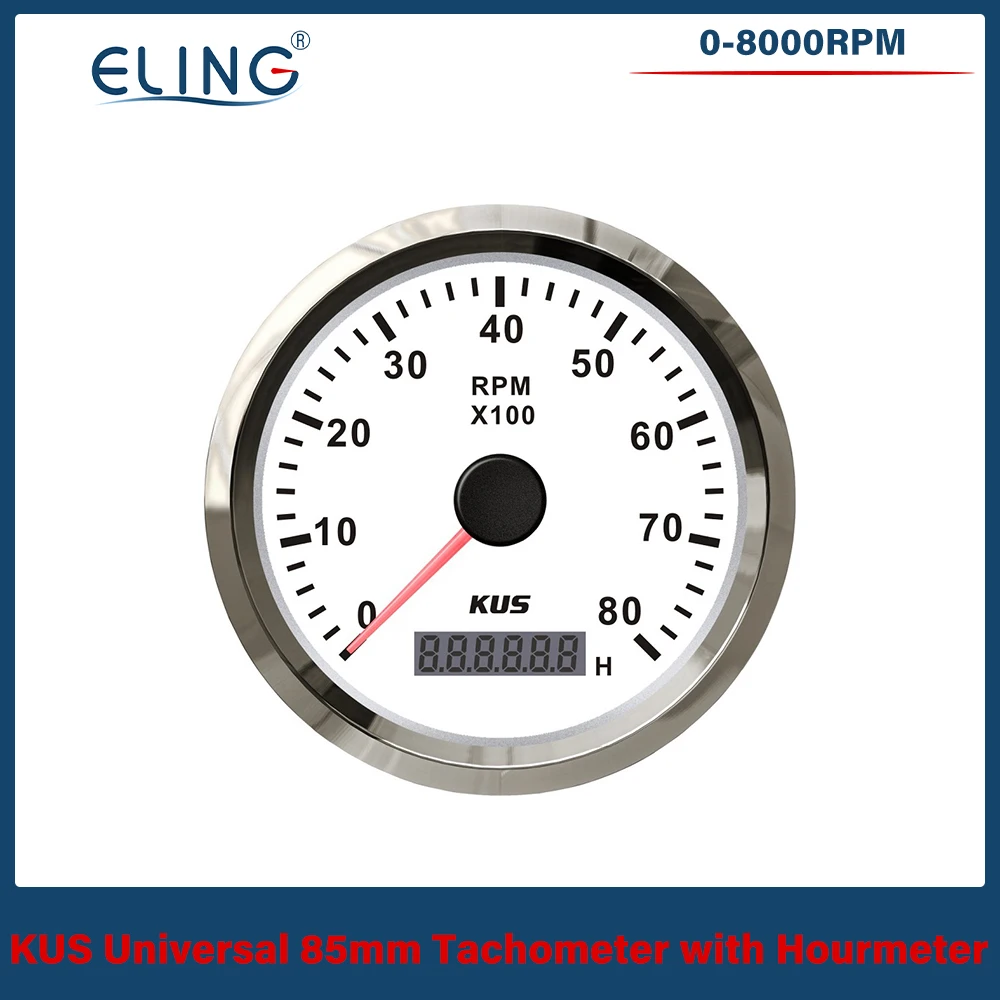KUS Universal Waterproof 85mm Engine Car Boat Motorcycle Tachometer 3000 4000 6000 8000 RPM Meter Stepper Motor with Hourmeter tachometer gauge,engine tachometer,tachometer meter,engine hour meter