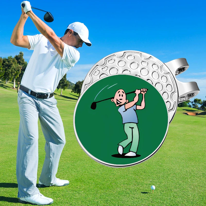 Cartoon Golfer Pattern Enamel Clips Golf Ball Markers with Hat Clips Magnetic Golf Hat Decorative Jewelry Accessories Gift