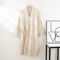 2026 Japanese New Spring/Summer Couple Kimono Robe 100% Cotton Crepe Cloth Men's and Women's Bathrobe Thin Home Sleeping Robe - Image 2