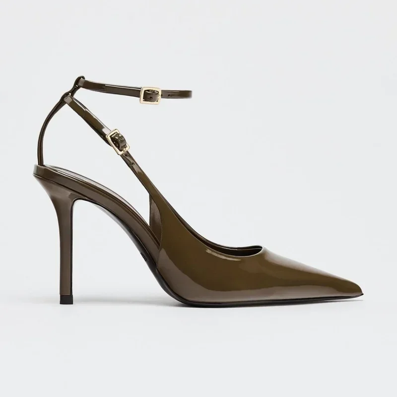 Sexy Pointed Toe Ankle Straps Buckle Women Pumps Patent Leather Slingbacks High Heels Elegant Party Shoe Stiletto Heeled Sandals 23 Sexy Pointed Toe Ankle Straps Buckle Women Pumps Patent Leather Slingbacks High Heels Elegant Party Shoe Stiletto Heeled Sandals - Image 5