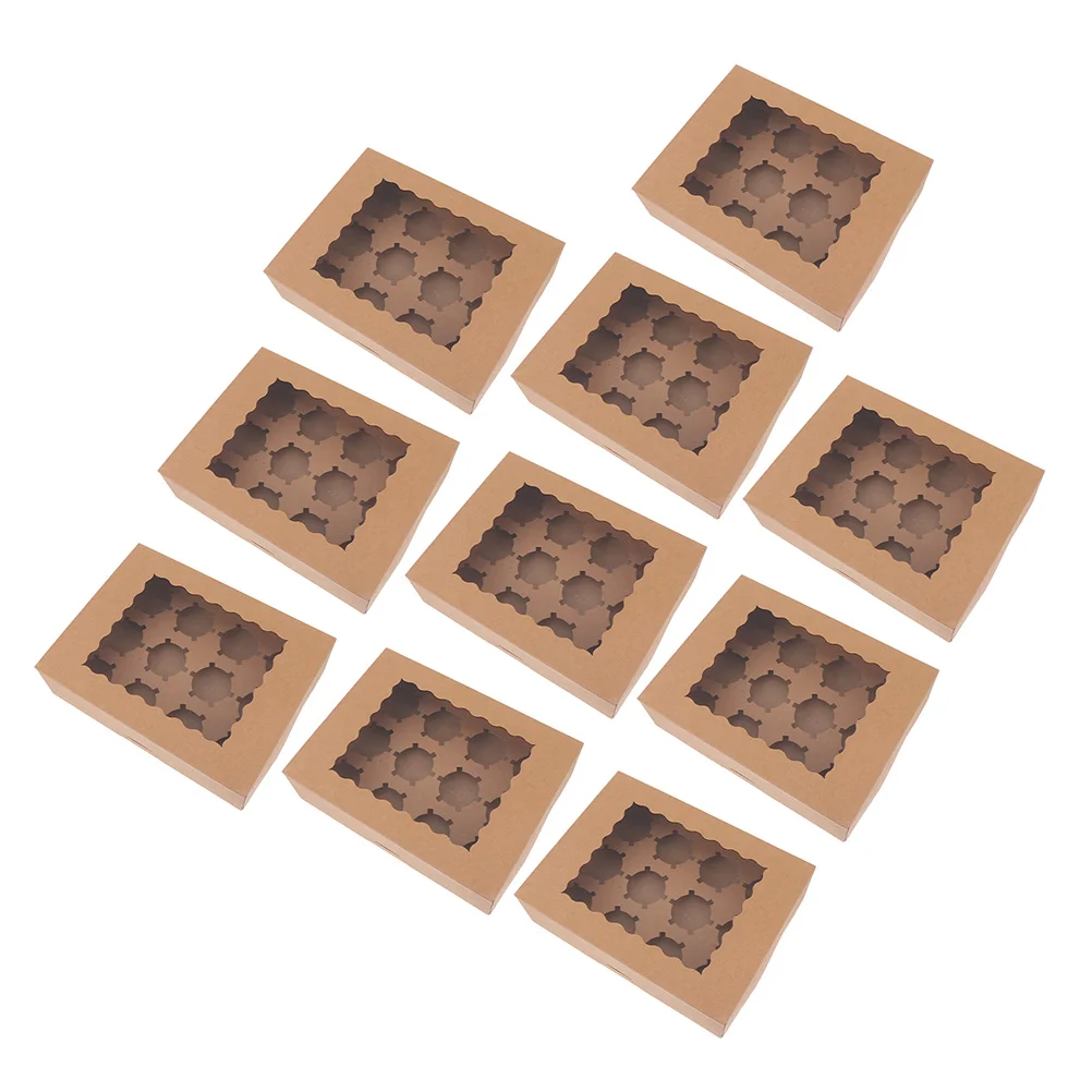 

10 pcs Paper Cupcake Boxes Portable Muffins Boxes Pastries Storage Boxes with Clear Window