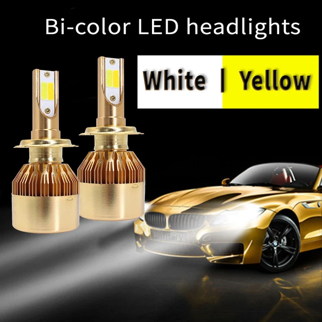 Infitary Golden 2 Colors LED Headlight H7 H4 Bulb For Car 3000K Yellow  White 12V Fog