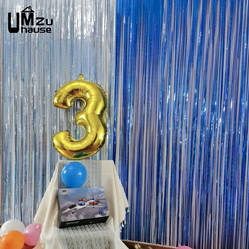 silver color Foil Fringe Curtain, Tinsel Metallic Curtains Photo Backdrop  Streamer Curtain for Wedding Engagement Bridal Shower Birthday Party
