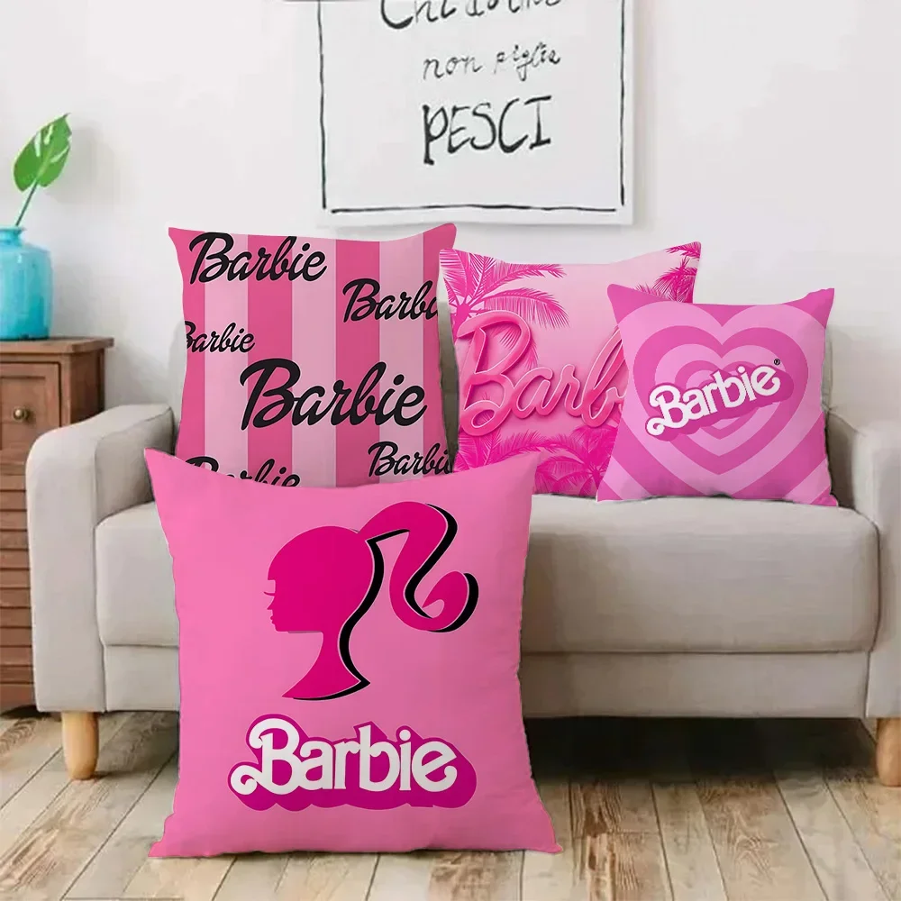 Fashion Doll B-Barbies Pillow Covers Cartoon Sofa Decorative Home Double-sided Printing Short Plush Cute Cushion Cover