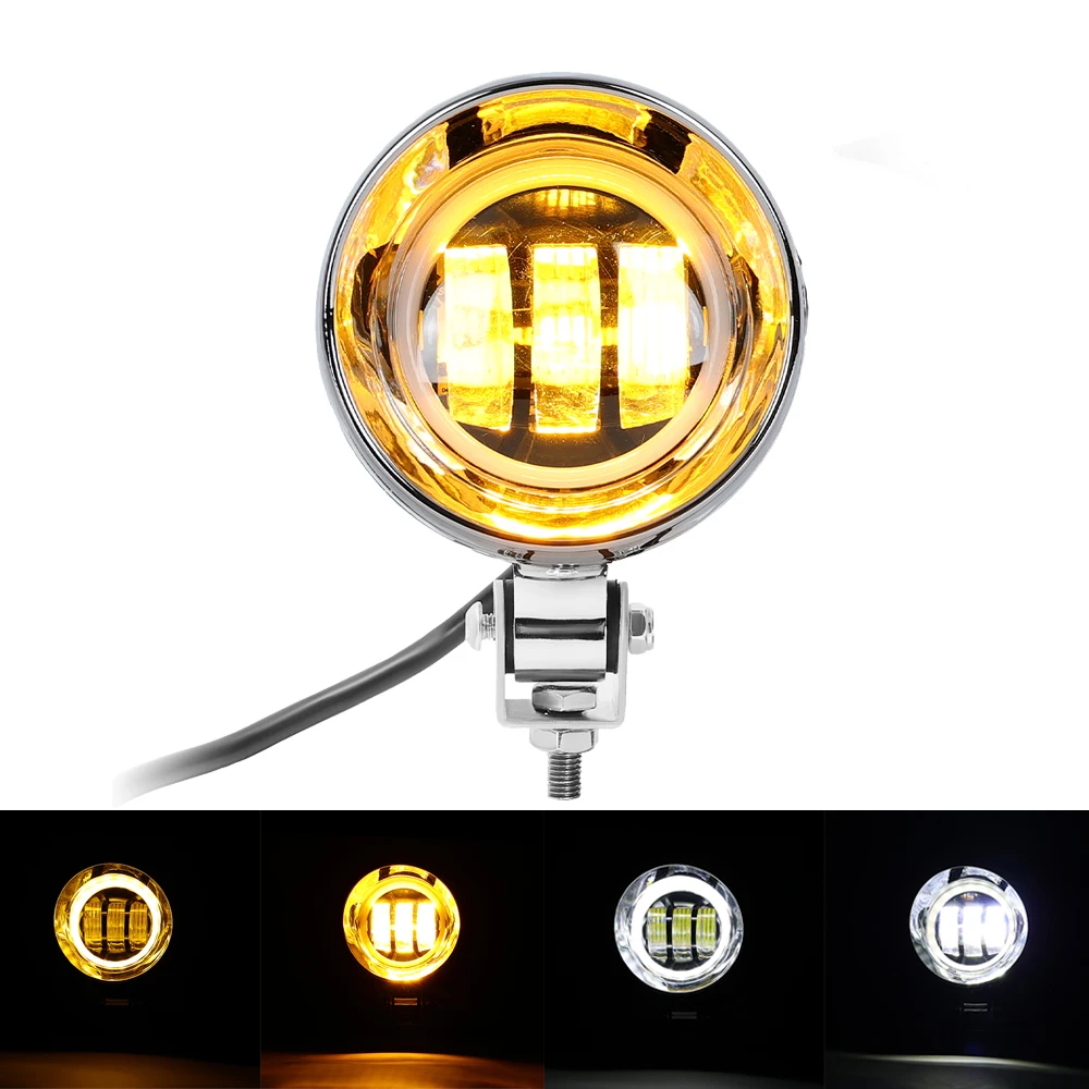 Faro Moto Nero Rotondo Con Lente Ambra, H4 60/55W, Per Chopper Cruiser Bobber Harley Shadow (5.3")