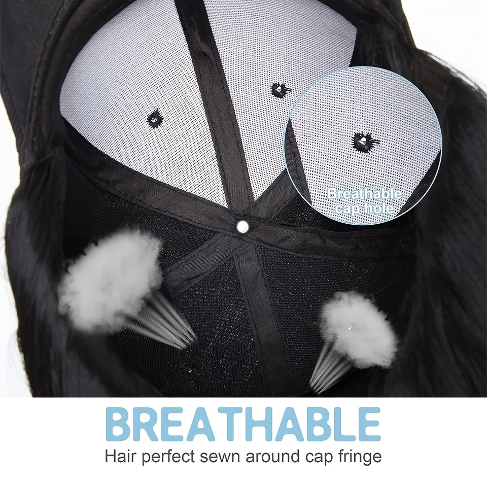 LUPU Synthetic long Curly Wavy Hair Extensions Baseball Wig Black Hat Wigs Cap With Hair Connect Cap Adjustable For Women Girls