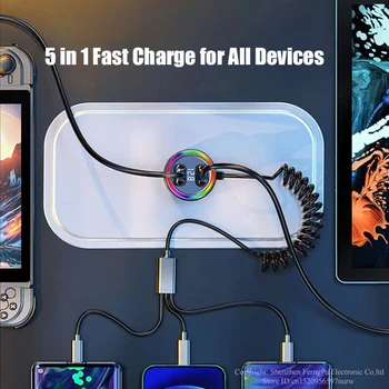 320W USB Car Charger 5 in 1 Fast Chariging Phone Adapter for iPhone 14 Pro Max Apple 13 12 11 Samsung Huawei OPPO Oneplus Xiaomi 4