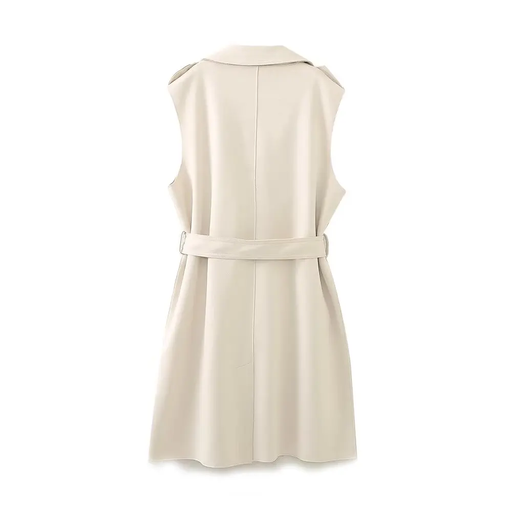 Withered British Retro Double-Breasted Long Vest Coat Casual Fashion Elegant Suede Sleeveless Suit Jacket Women Tops