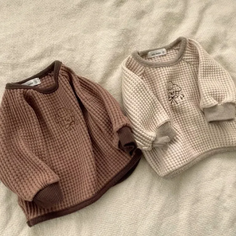 Autumn Toddler Cartoon Waffle Long Sleeves Bottoming Shirt Boy Infant Print Casual T-shirt Girl Children Cotton Tops Kid Clothes