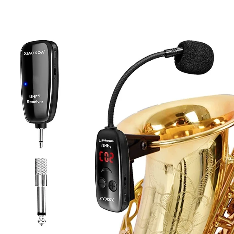 

New UHF Wireless Saxophone Microphone System Clip on Musical Instruments Wireless Receiver Transmitter for Saxophone Trumpet