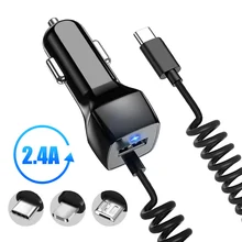 

2.4 A Spring Line Car Charger FAST Rapid Type Car Charger Micro USB Charging LED Indicator Auto Charger