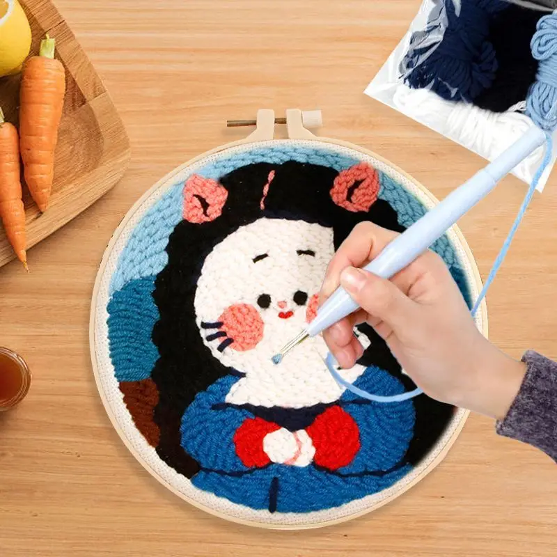CHENISTORY-Punch Needle Embroidery Starter Kits for Adults Kit for Girls Flowers Picture Threader Hoop Yarn Rug Handcraft embroidery set embroidery kits