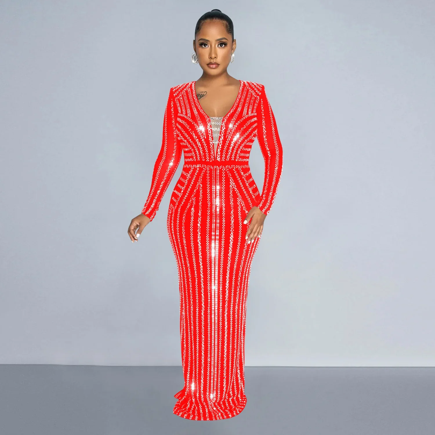 

Wishyear Luxury Diamonds Rhinestones High Waist Birthday Bodycon Midi Maxi Long Sleeve Dress Women Sexy Party Holidays Vestidos