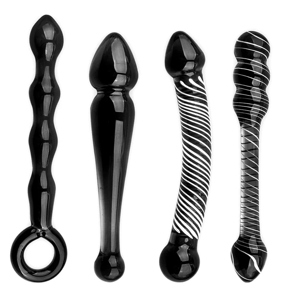 Black Crystal Glass Toys Dildo Anal Plug Gay Sex Toys Double Anal Beads