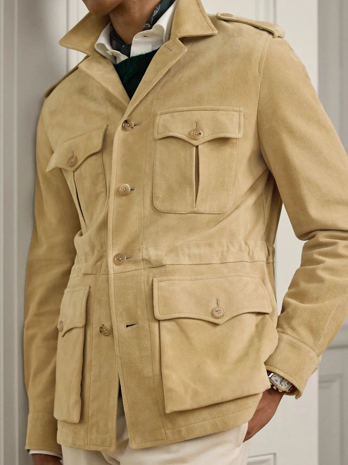Veste de chasse en daim de haute qualité pour hommes d'affaires polyvalent Senior luxe manteau italien haut à revers
