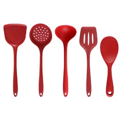Silicone Heat - Resistant Non - Stick Kitchen Utensil Set - 5 Piece Collection (Red)