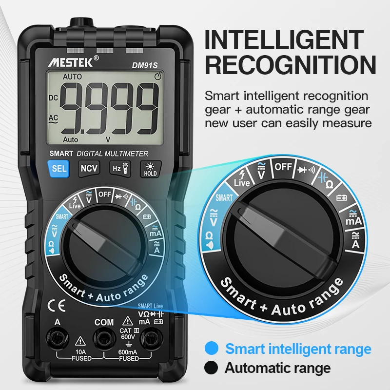 Mestek DM91A Auto Range Digital Multimeter Voltmeter Ammeter Ohm Tester 10A 600V Multimeter NCV Live Wire Test T-RMS