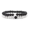 Ensemble de bracelets pour couple, charme en pierre naturelle œil de tigre et lave noire, bracelet extensible tendance, bracelet perlé de yoga, bijoux d'amitié, cadeau
