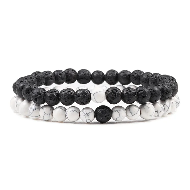 Ensemble de bracelets pour couple, charme en pierre naturelle œil de tigre et lave noire, bracelet extensible tendance, bracelet perlé de yoga, bijoux d'amitié, cadeau