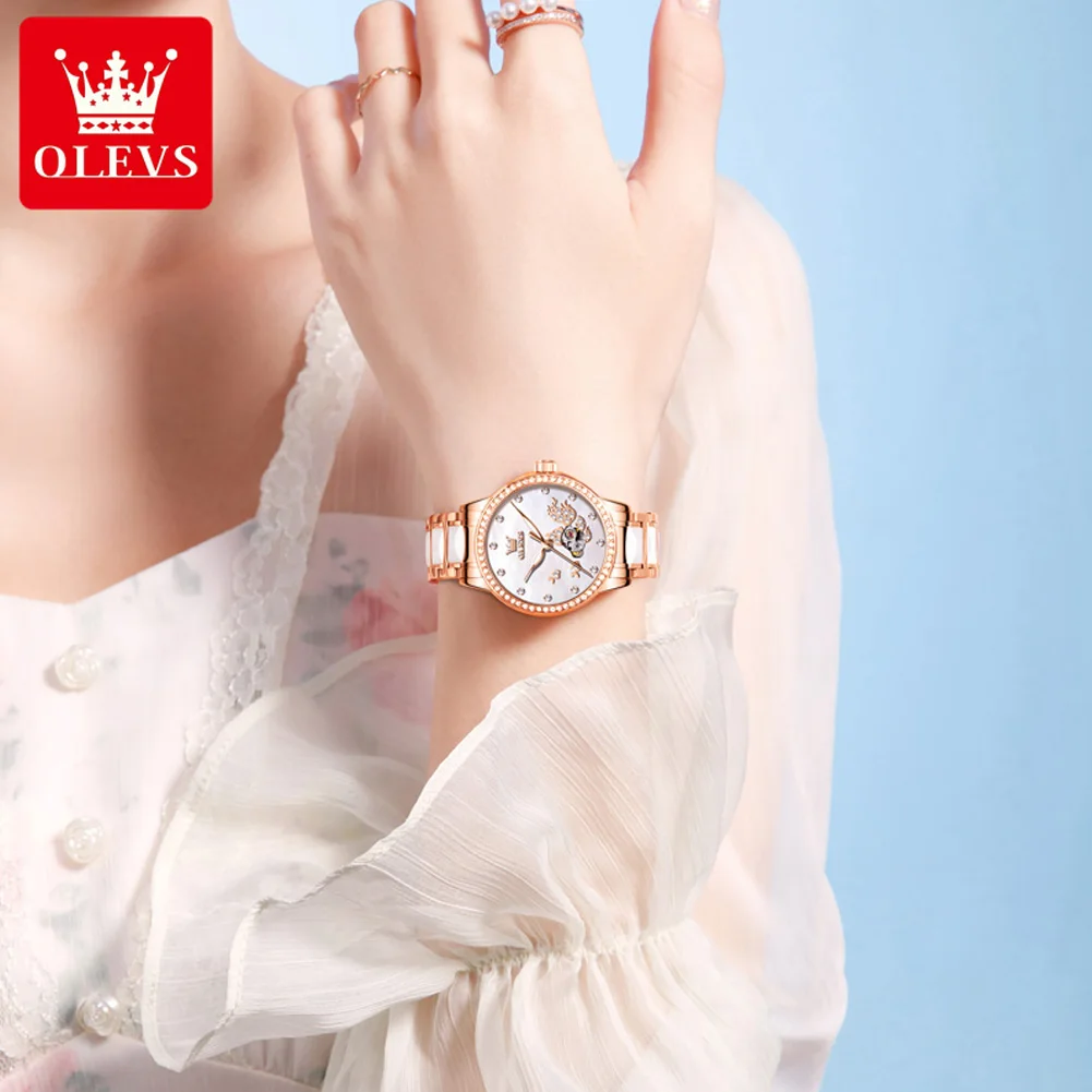 OLEVS 7001 Woman Watch Fashion Hollow Waterproof Automatic Mechanical Watch For Women Luminous Original Elegant Woman Wristwatch