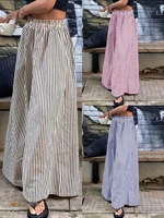 Plus size Europe and the United States cross-border spring and summer  striped pocket elasticated waist wide-leg trous