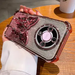 Luxury Glitter 3D Shockproof Stand Holder Case - Premium Soft Cover - Magic 7 Lite (Pink)