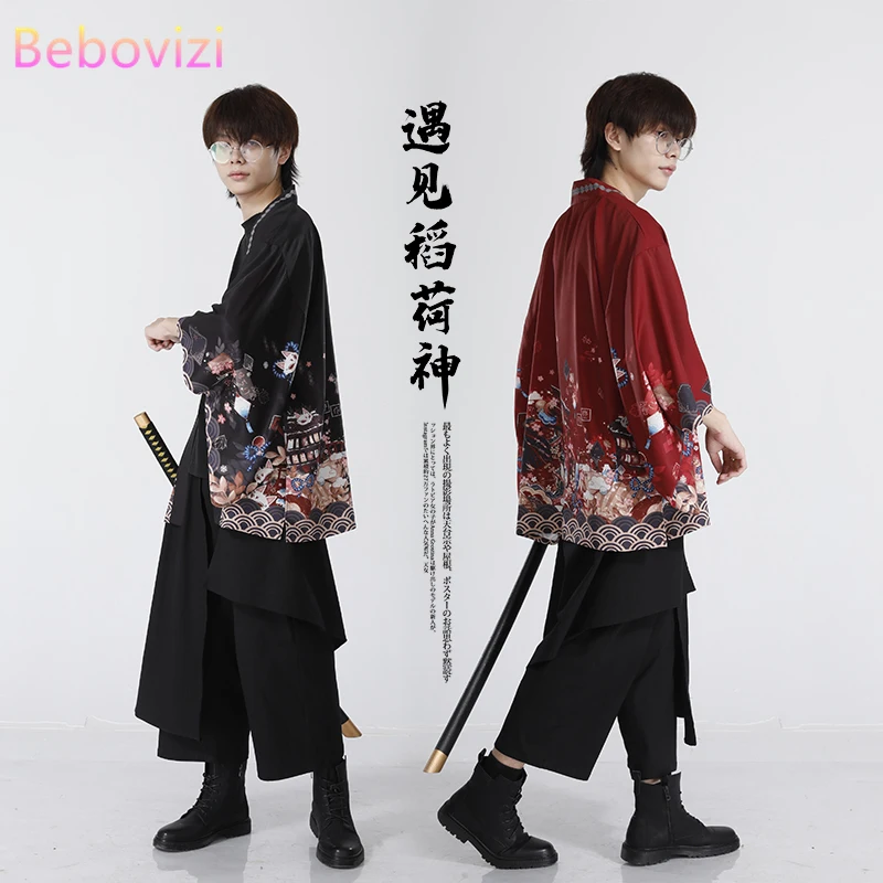Summer Loose Red Black Japanese Samurai Streetwear Cardigan Women Men Harajuku Haori Kimono Cosplay Blouse Top Yukata japanese kimono,japanese kimono cardigan,japanese kimono shirt