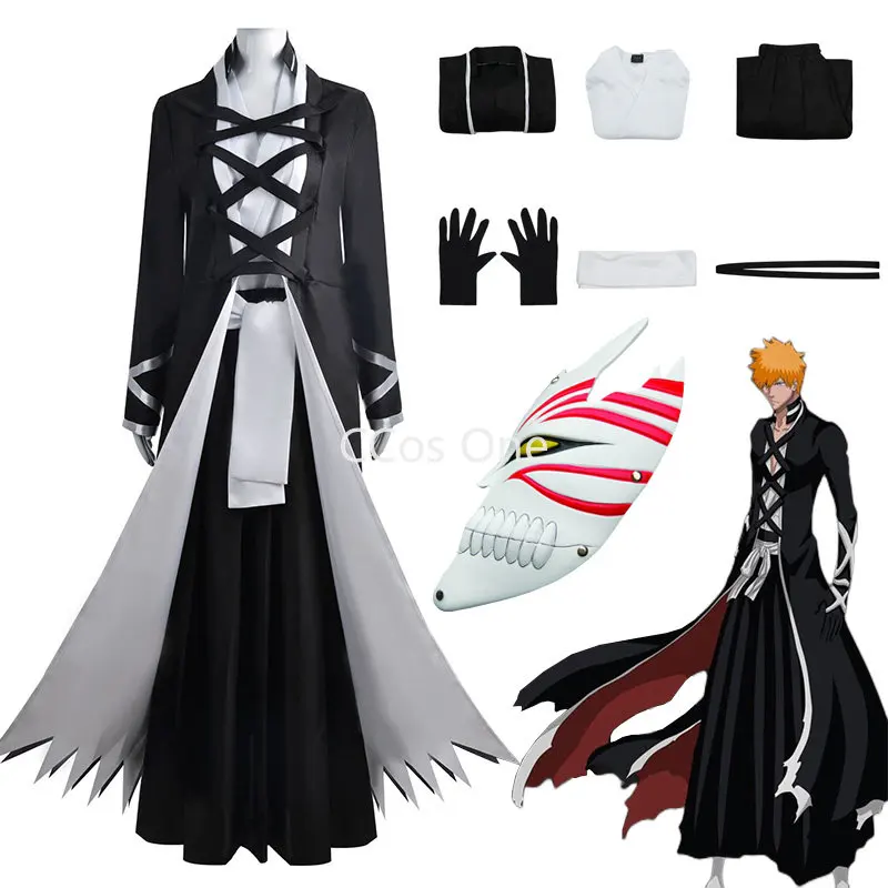 

Kostum Cosplay Pemutih Kurosaki Ichigo Seragam Kimono Bankai Perang Darah Seribu Tahun Pakaian Shinigami Kostum Halloween