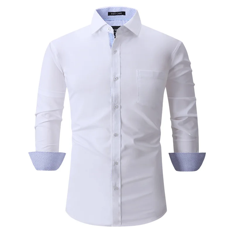 Camicia casual da uomo traspirante, non stirabile, a maniche lunghe, in fibra di bambù, stile autunno e inverno_voghion.com