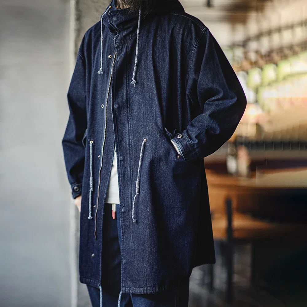 Maden Retro 10.2oz M51 Denim Jackets Fishtail Windbreaker Loose Mid-Length Solid Color Hooded Jackets for Men's Autumn Tops 2