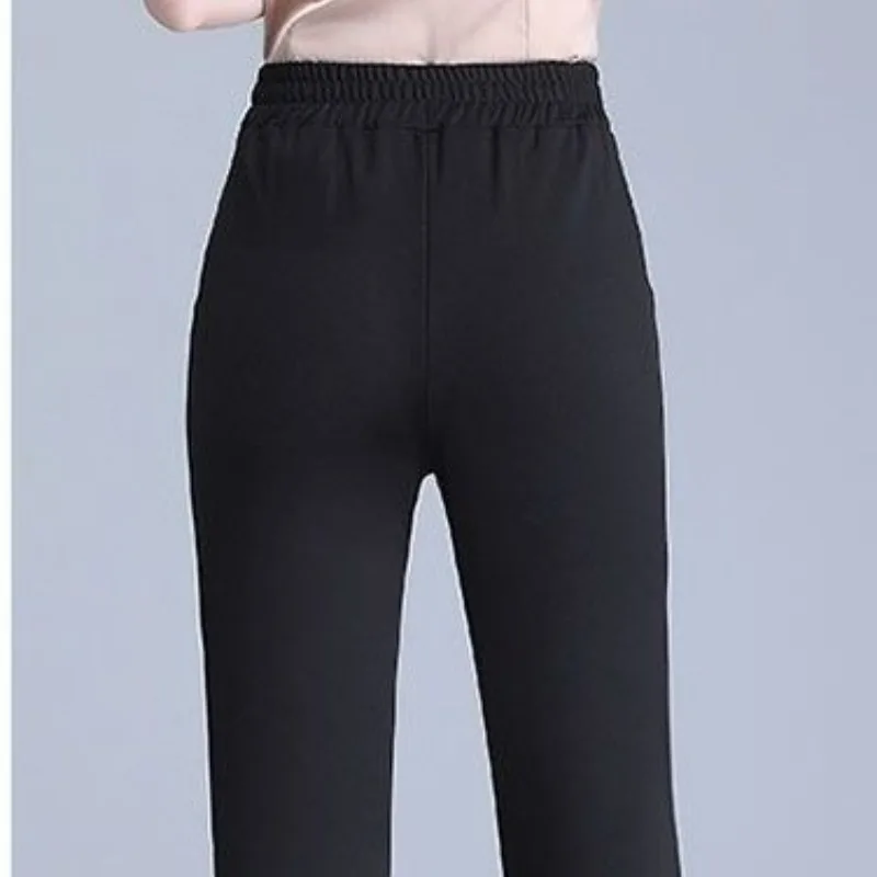 2023 Autumn and Winter Women's High Waist Elastic Patchwork Sashes Pockets Slim Fashion Casual Elegant Commuter Horn Pants