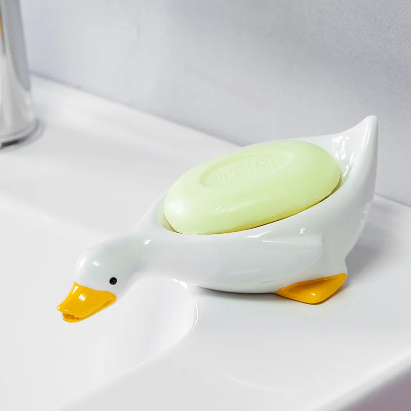 Duck Shape Soap Box Creative Ceramic Drain Soap Dish Bathroom