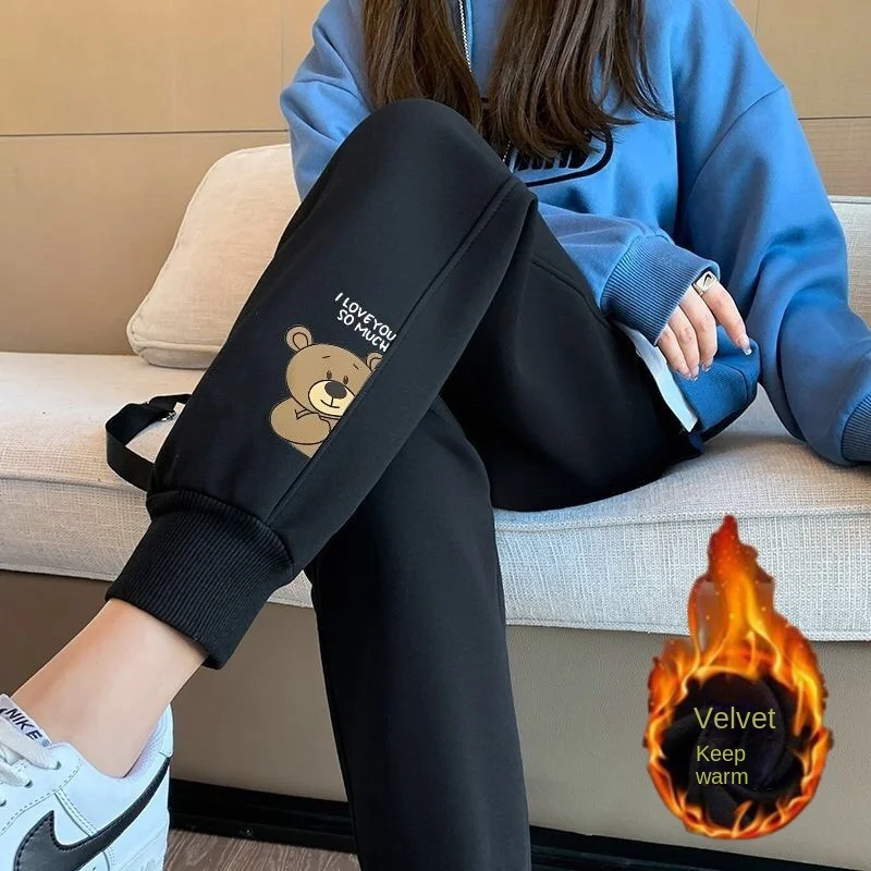 

Black Winter Warm Pants for Women Thick Thermal Velvet Pants Tummy Control Soft High Waist Velour Lounge Cute Pants with Pockets