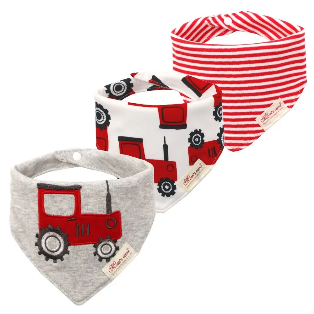 Cotton Material Baby Bibs Soft Texture Cartoon Design Burp Cloths Stripes Pattern Triangle Shape Saliva Towels Baby Boys Use