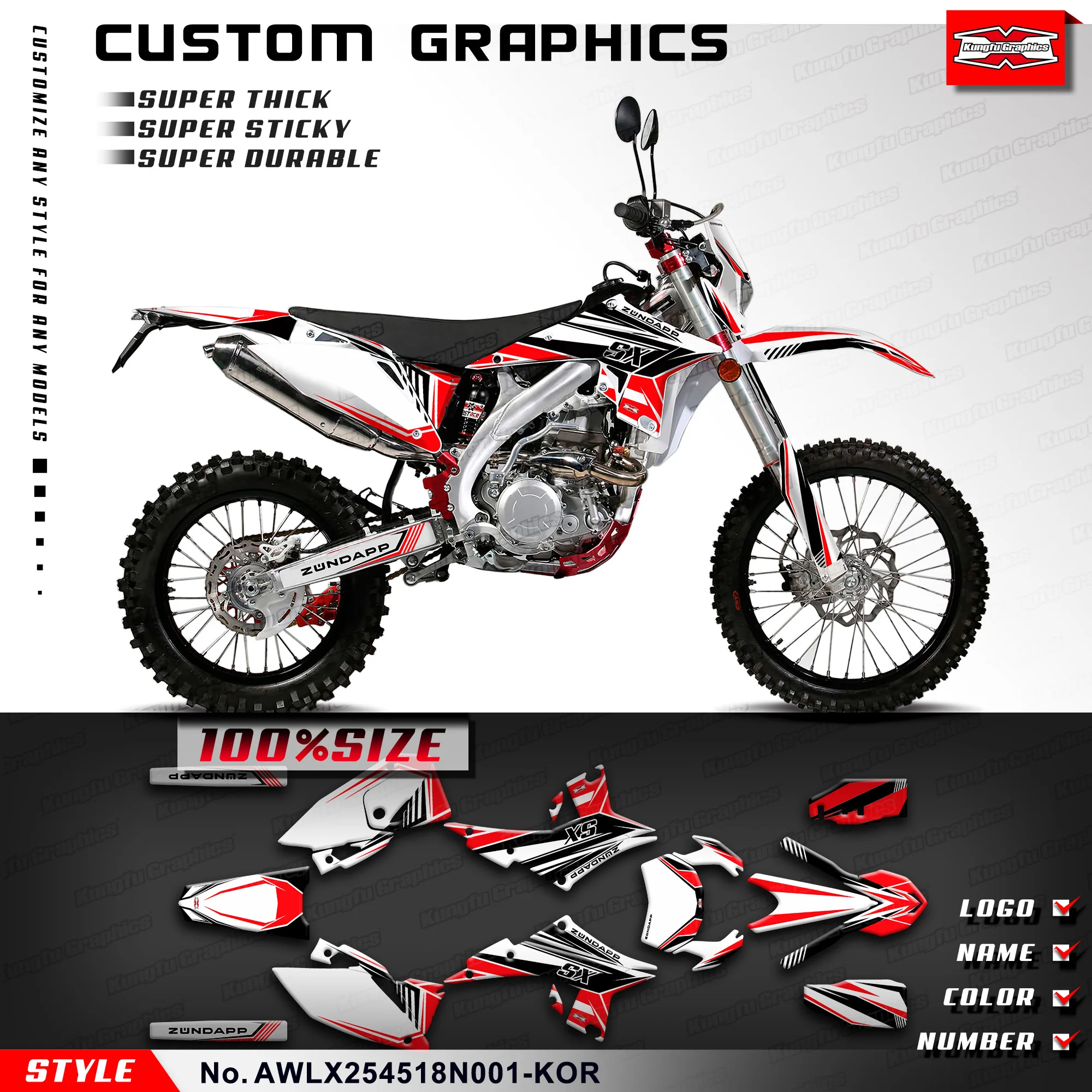 

KUNGFU GRAPHICS Enduro Sticker Decal Kit for Asiawing LX250 LX450 2018 2019 2020 2021 2022 2023 2024, AWLX254518N001-KOR