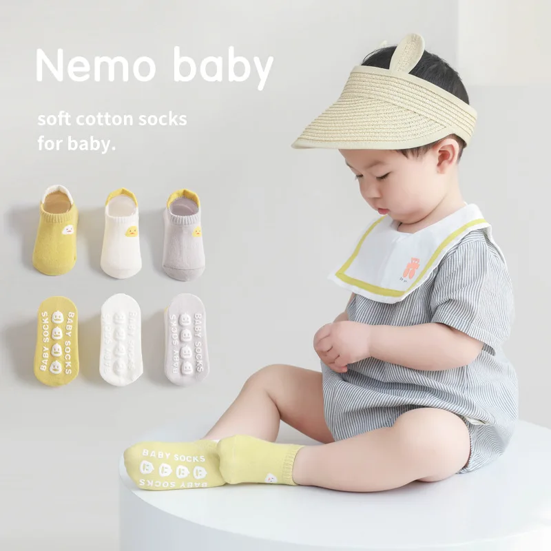 

3Pairs 0-5Y Cotton Children's Anti-slip Boat Socks For Boys Girl Low Cut Floor Kid Sock With Rubber Grips For baby Four Season