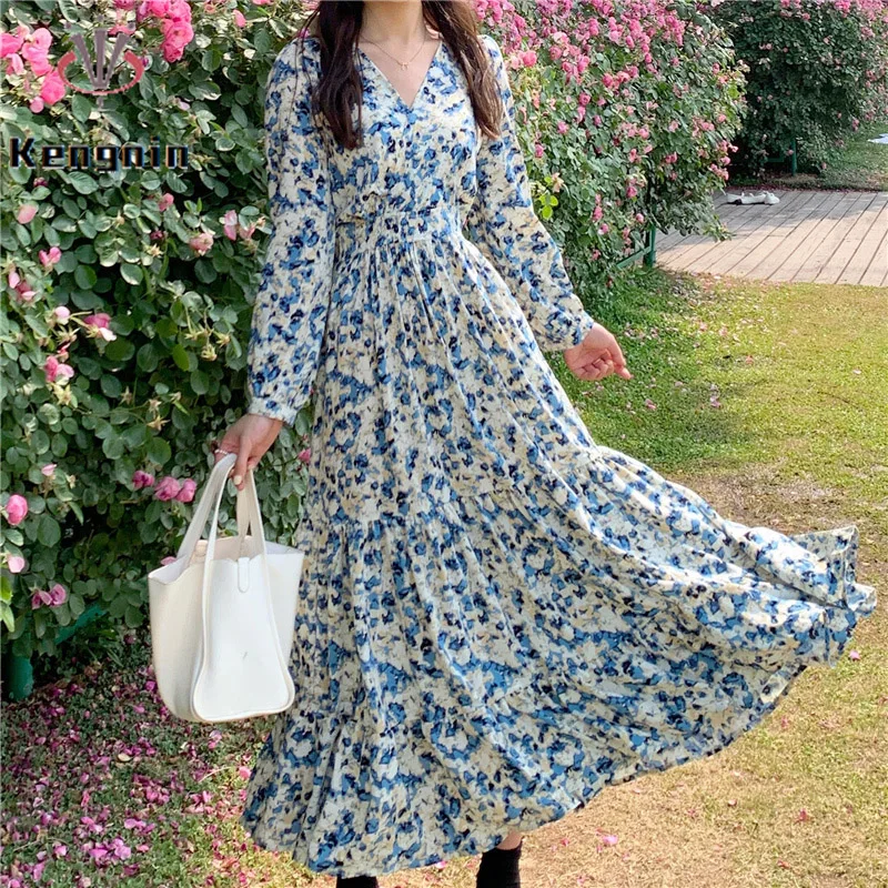 Franz sisch Stil Frauen Drucken Floral Kleider 2023 Fr hling Lose Plus franz-sisch-stil-frauen-drucken-floral-kleider-2023-fr-hling-lose-plus