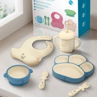 Dr.isla 6PCS Set Children's Dishes Set Baby Silicone Tableware Sucker Bowl Bib Cup Fork Spoon Set Infant Supplies BPA Free 1