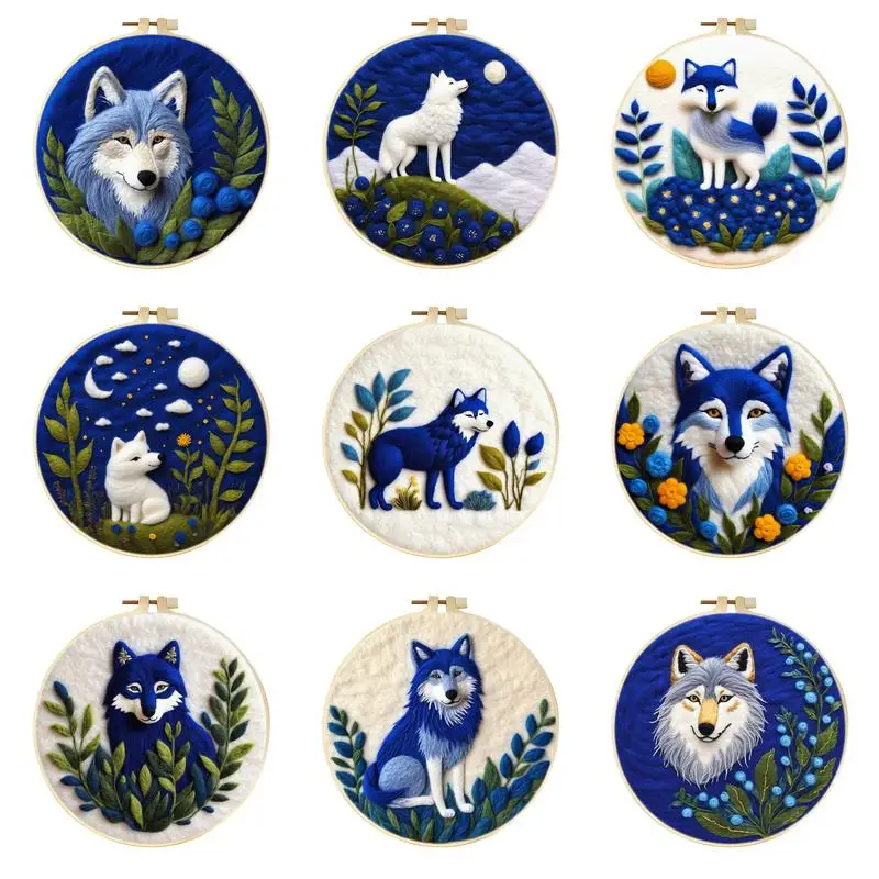 Wolf Animal Pattern Wool Felting Painting DIY Needle Felt For Friend Gift
