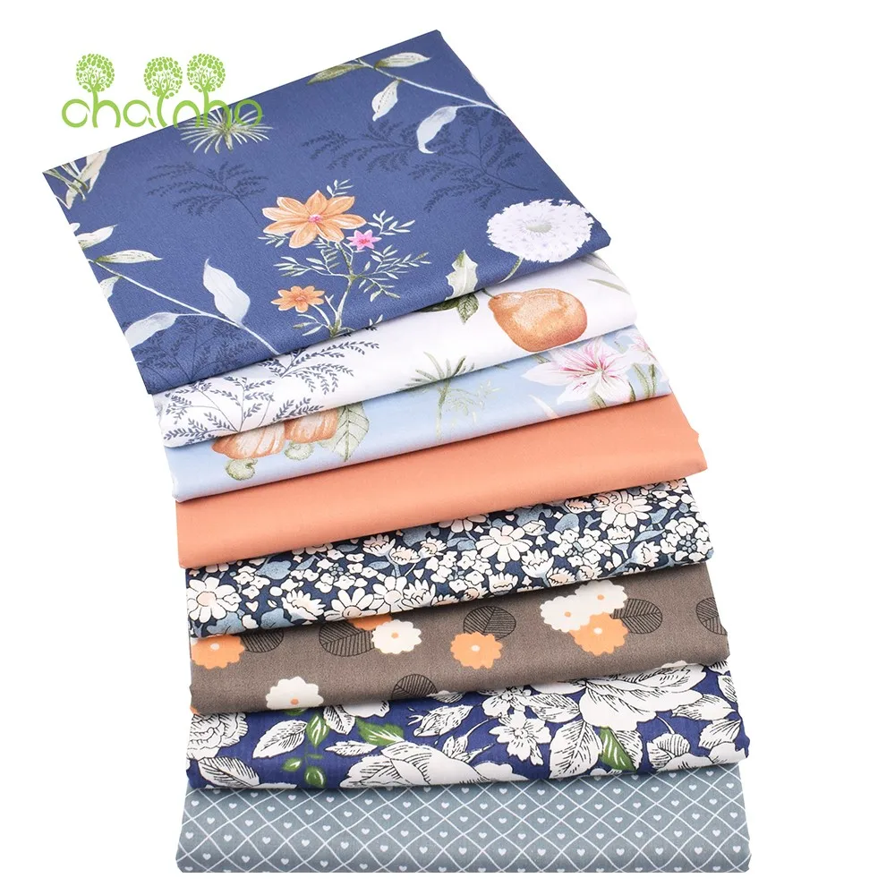 Chainho,Printed Twill Weave Cotton Fabric,DIY Quilting Sewing Material,Patchwork Cloth,8 Designs Floral Series,2 Sizes,15C115