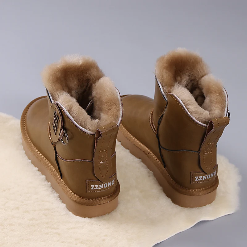 Snow Boots for Women 2022 Winter New Cowhide Waterproof Leather Fur Integrated Fleece-Lined Short Non-Slip Warm Cotton Shoes