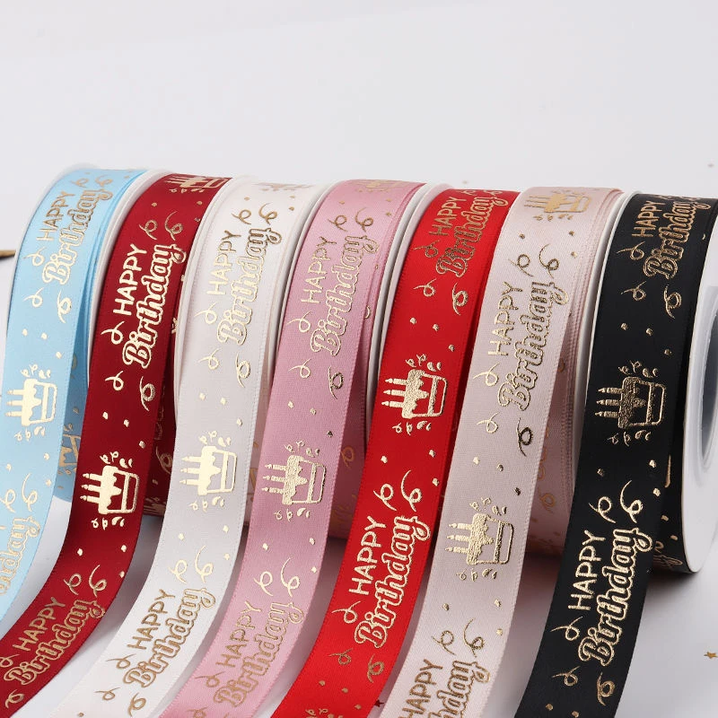 Birthday ribbon 5yards 20mm Happy-birthday Ribbon Printing Polyester Ribbon For Handmade Design Birthday Decoration Gift Packing